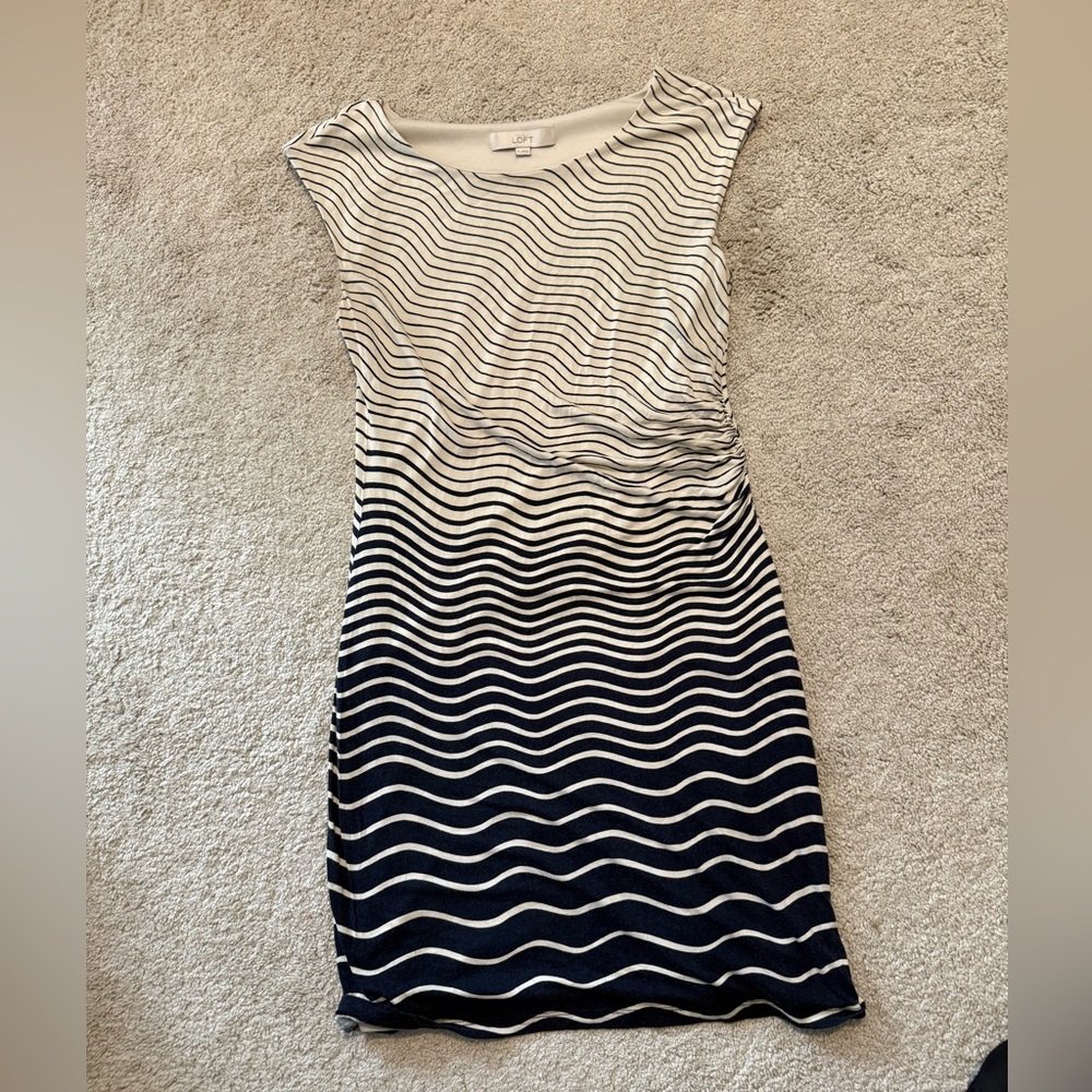 LOFT Black and White Sheath Midi Dress